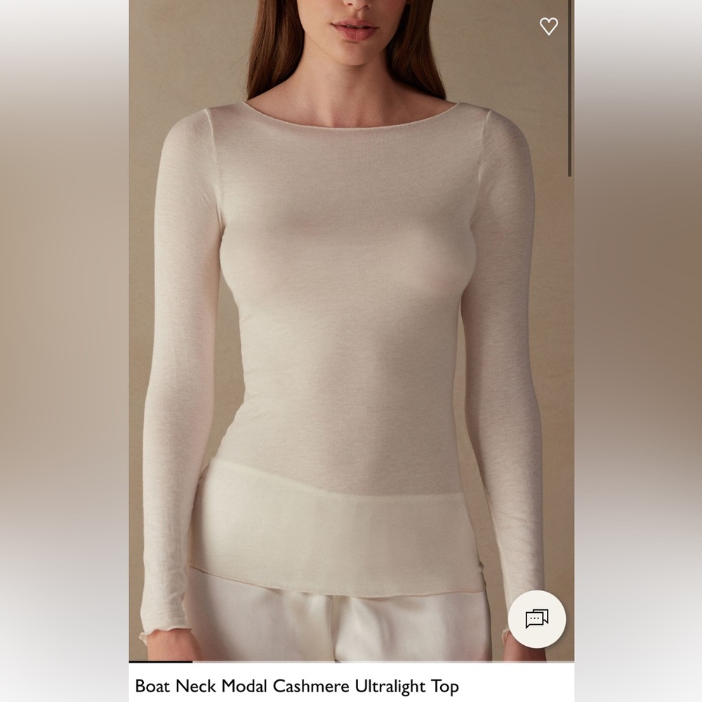 Intimissimi Boat Neck Modal Cashmere Ultralight Top - Size Medium - Ivory